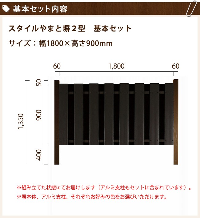 【やまと塀（大和塀）】スタイルやまと塀２型 基本セット 幅1800×高さ900mm