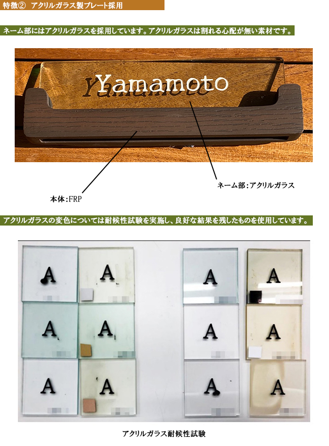 ディーズガーデン製 アクリル表札「ラウンドウッド」W140×H140×D24（mm