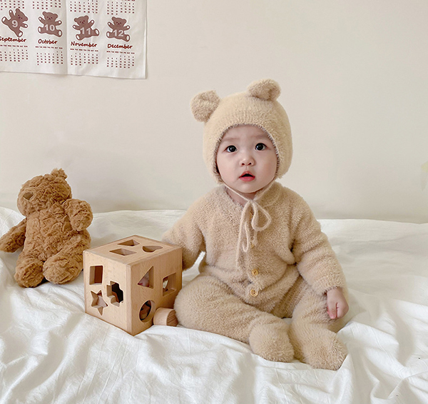 ベビー ロンパース 着ぐるみ フード付き ベビー服 動物 クマ 耳 フード