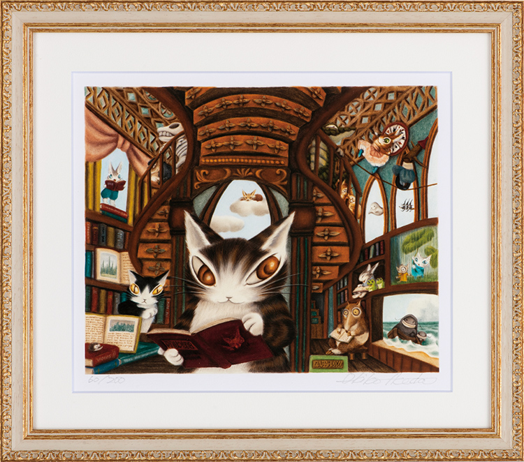 猫 のダヤン 「 理想の図書館 」 縦39×横44cm 絵本作家 池田あきこ