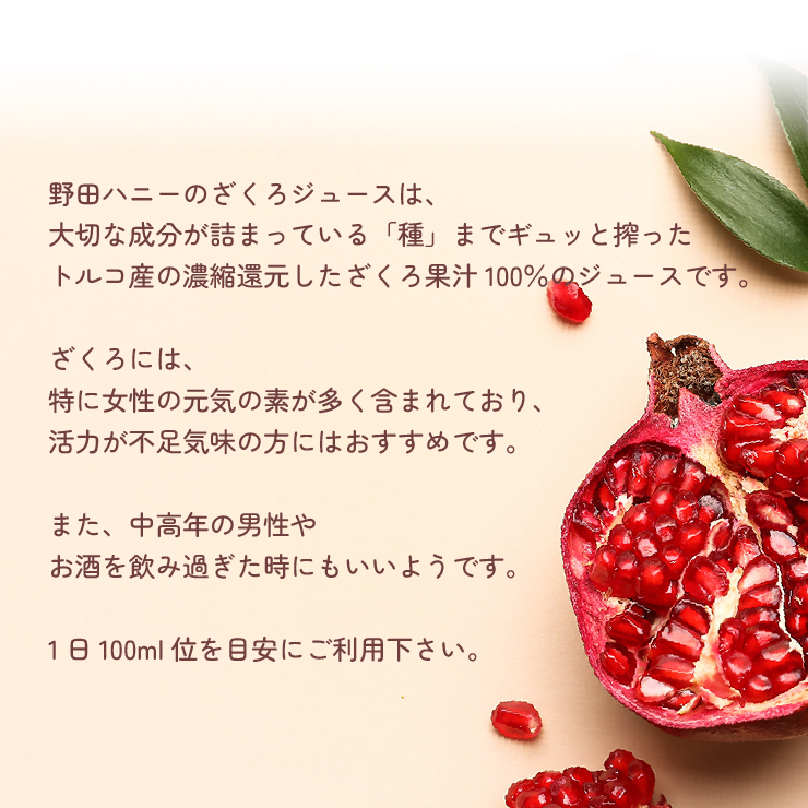 野田ハニー ザクロジュース ざくろジュース 果汁100％ 720ml 6本