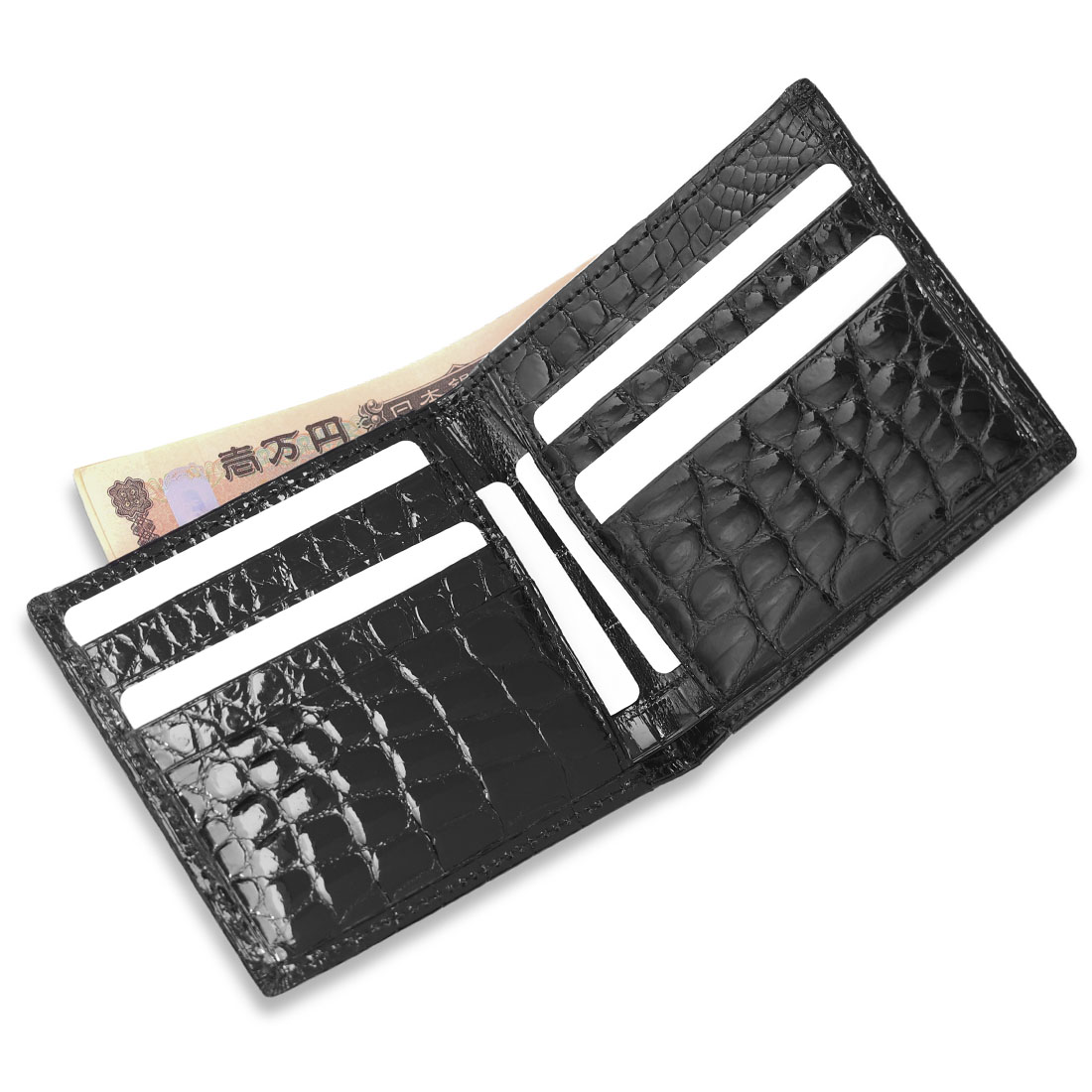 クロコダイル シャイニング 小銭入れ無し 日本製 二つ折り財布 【公式