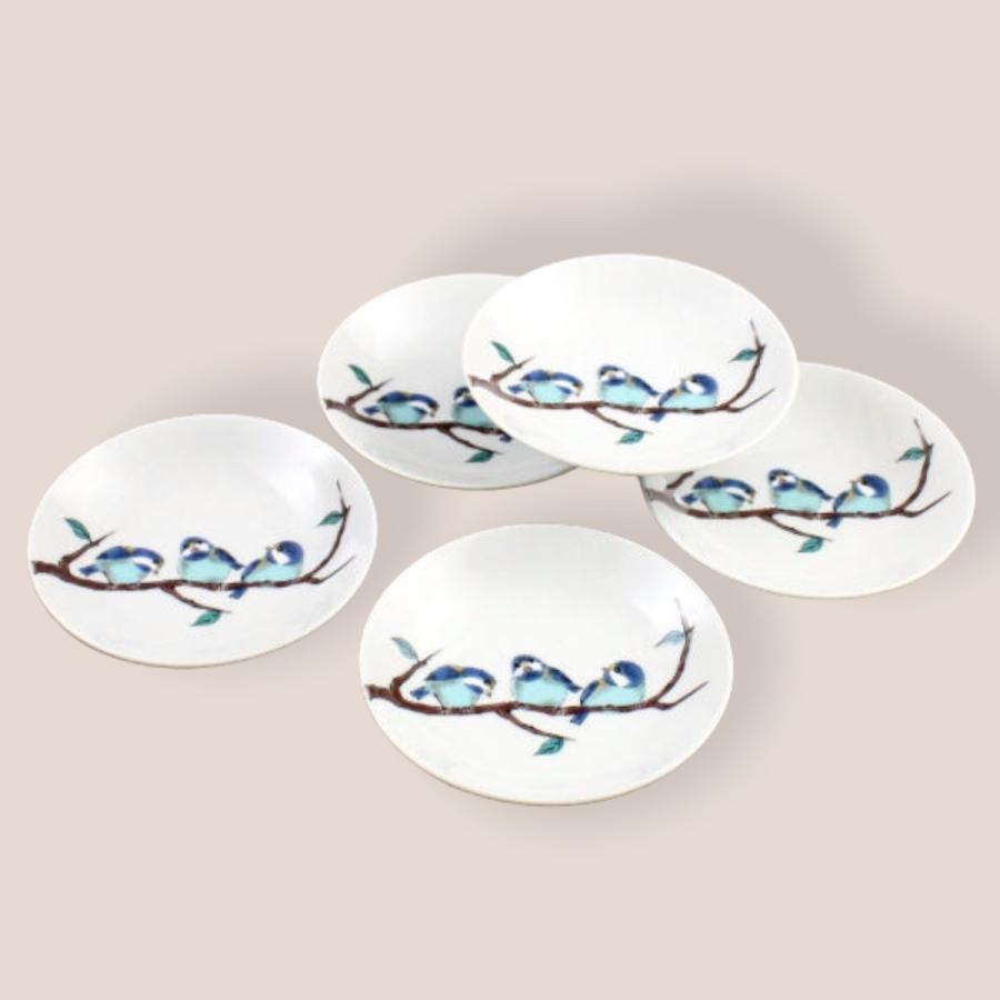 九谷焼 山雀 小皿 4号皿揃 5枚セット おしゃれ 鳥 14cm 和食器 食器