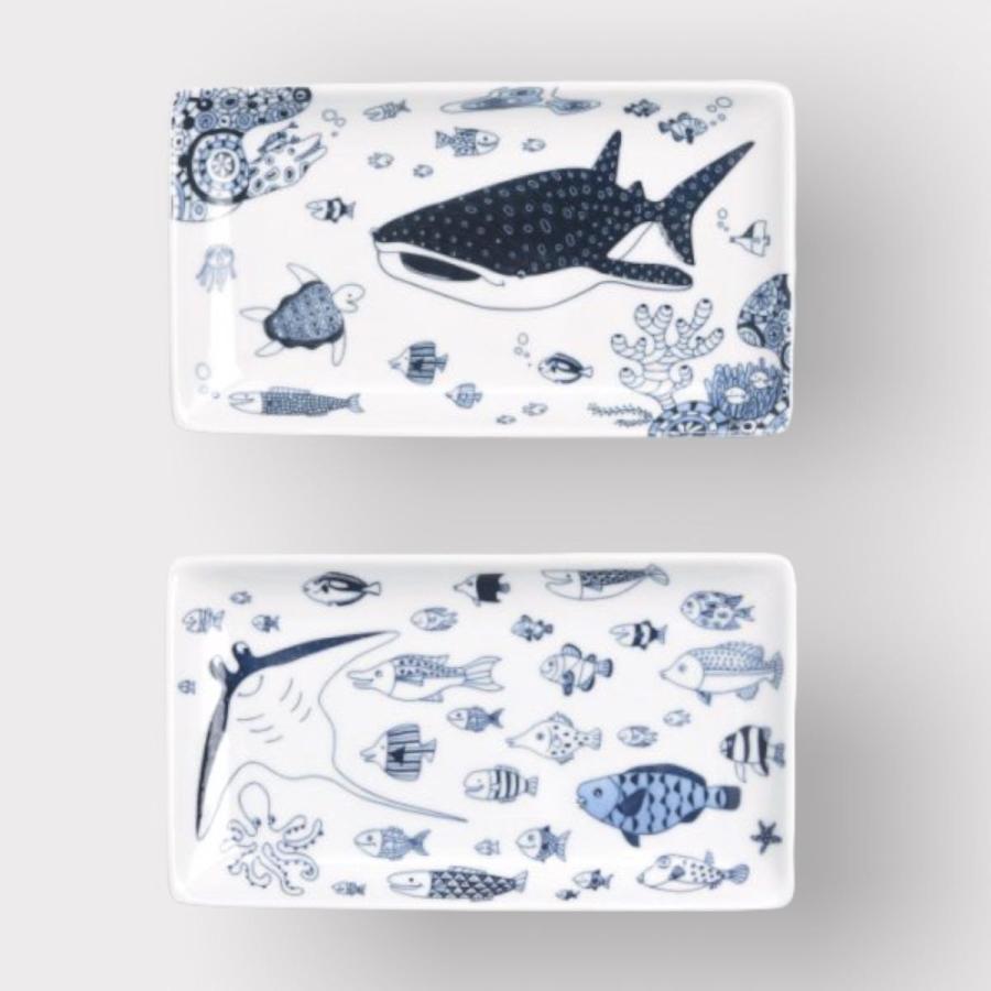 魚皿 アジ皿 刺身皿 染付 魚形皿セット 5枚 陶器製 健康お魚皿 長角皿 おしゃれ 長皿 角皿 寿司皿 魚皿 刺身皿 和食器