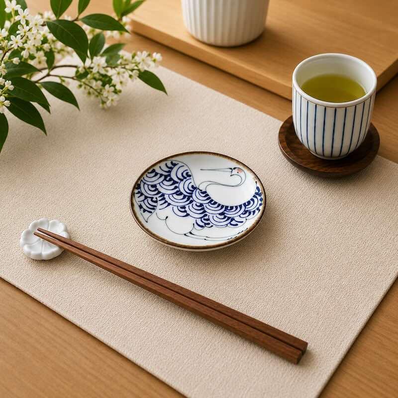 kotohogi 豆皿 鶴 小皿 手描き 波佐見焼 おしゃれ 日本製 縁起物 敬老