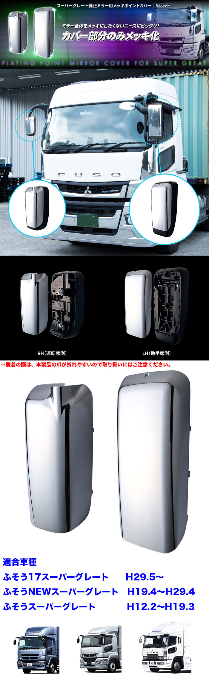 570980 スーパーグレート純正ミラー用メッキポイントカバー R/Lセット