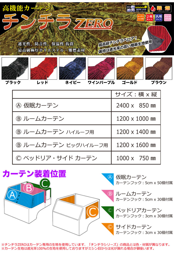 トラック仮眠カーテン トラック用品 カーテン チンチラZERO 仮眠