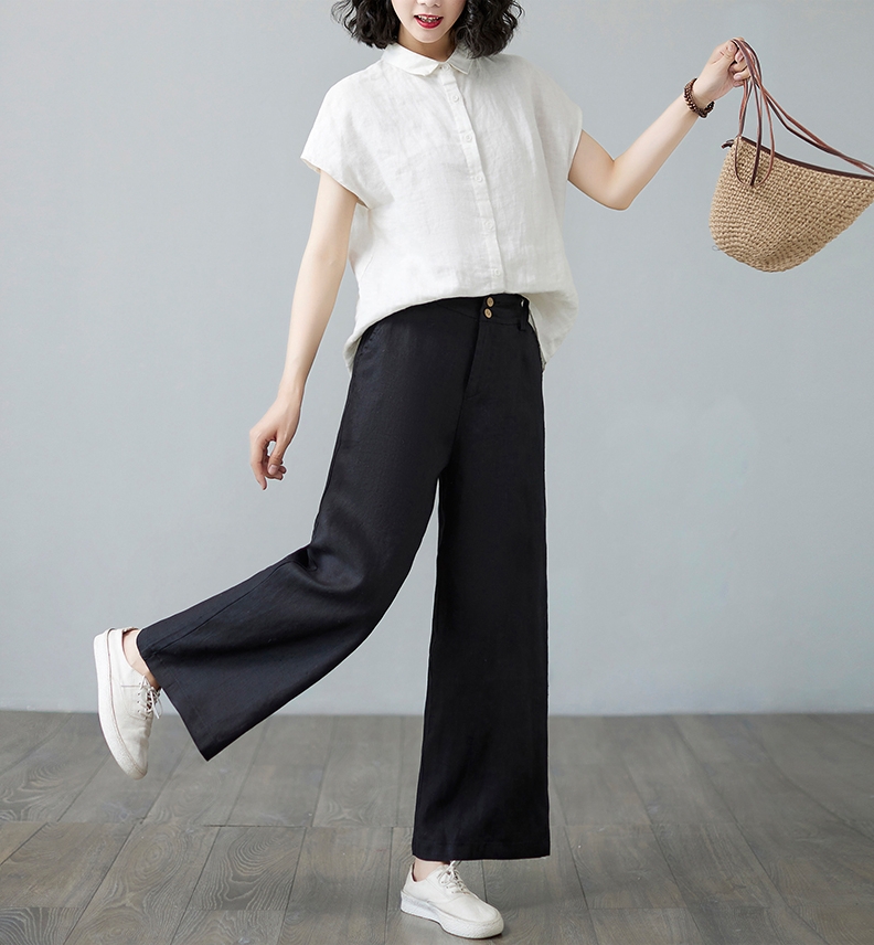 ガウチョパンツ 綿麻 ワイドパンツ レディース ボトムス 九分丈