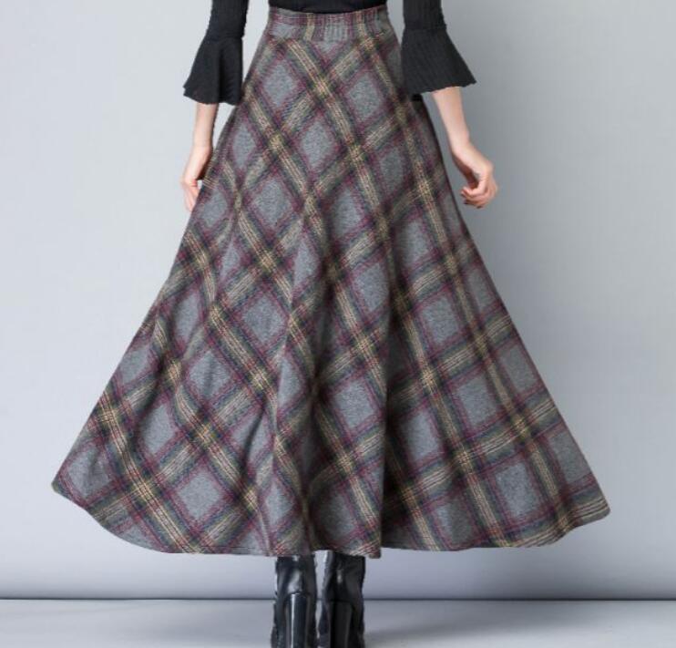 スカート ロング丈 秋冬 ラシャスカート チェック柄 不規則裾 フレアスカート レディース  代 aラインスカート マキシ丈 厚手 ハイウェストボトムス 大人 スカート ロング丈 秋冬 ラシャスカート チェック柄 不規則裾