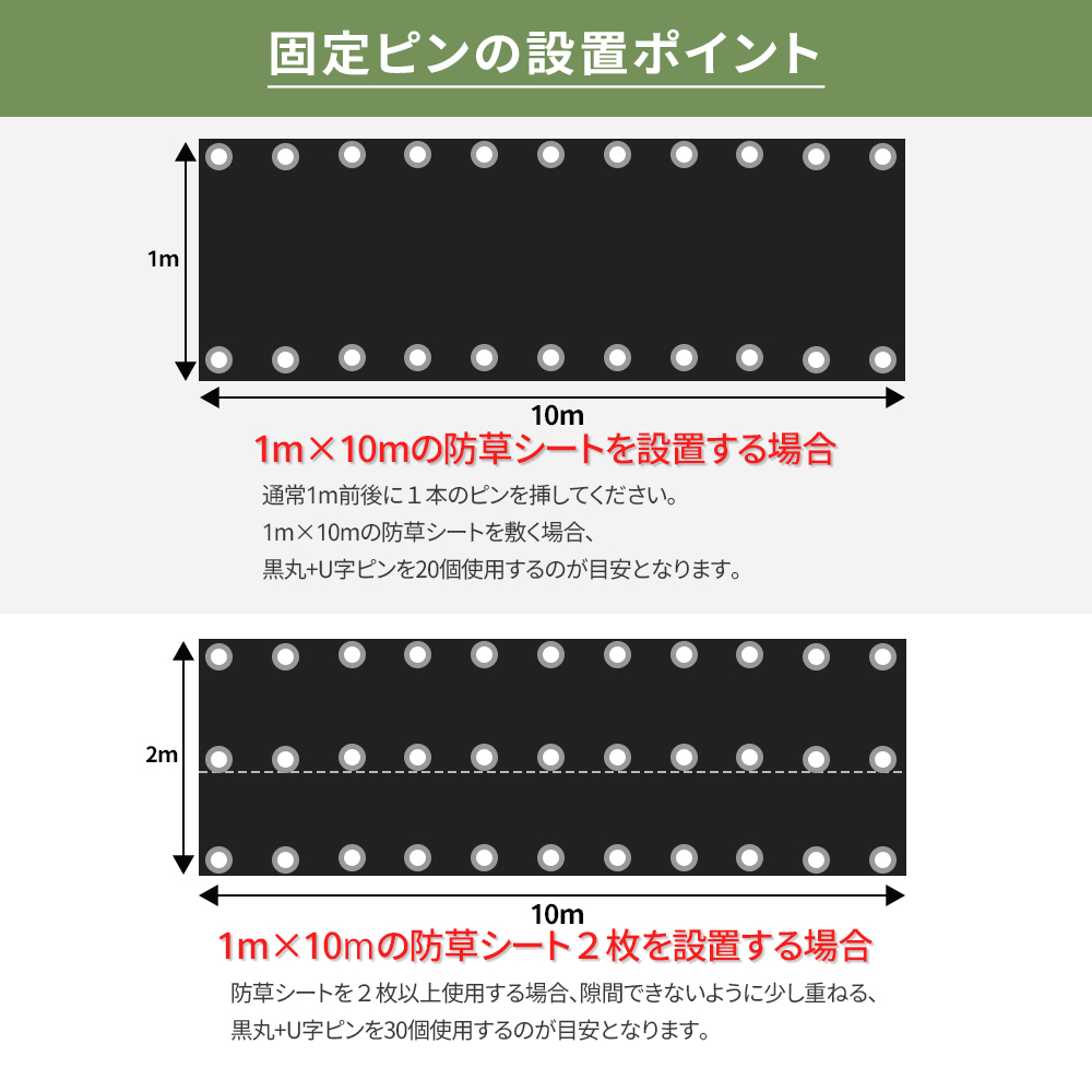 U字ピン付き】超高耐久 防草シート おすすめ 1mx10m 1枚入り 敷き方
