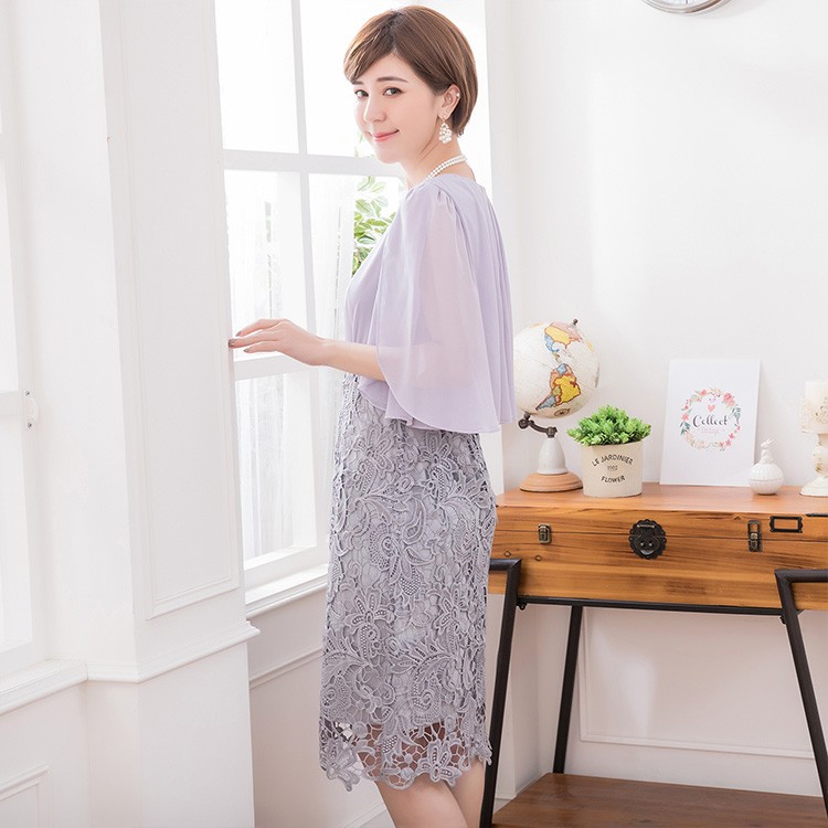 パーティードレス 結婚式 ワンピース パーティドレス ミディアム 膝丈 膝下 20代 30代 タイトスカート レーススカート レディース 二次 レース 袖あり 半袖