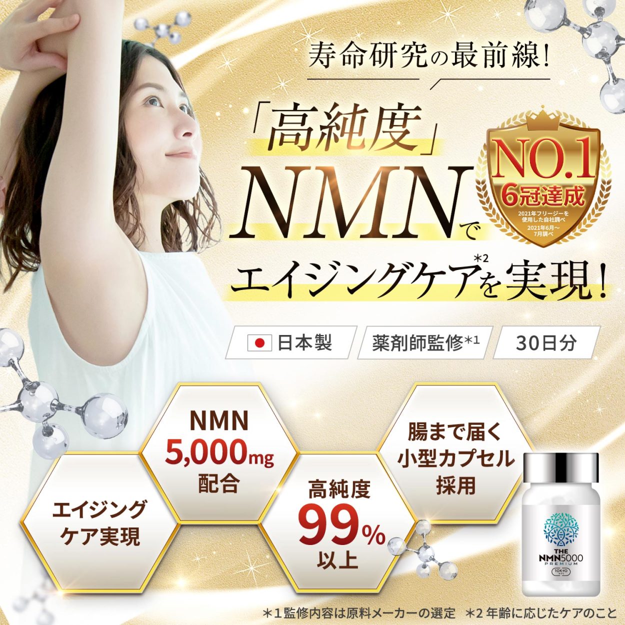 NMN サプリ5000 プレミアム 6冠達成 純度99%以上 日本製 薬剤師監修 30