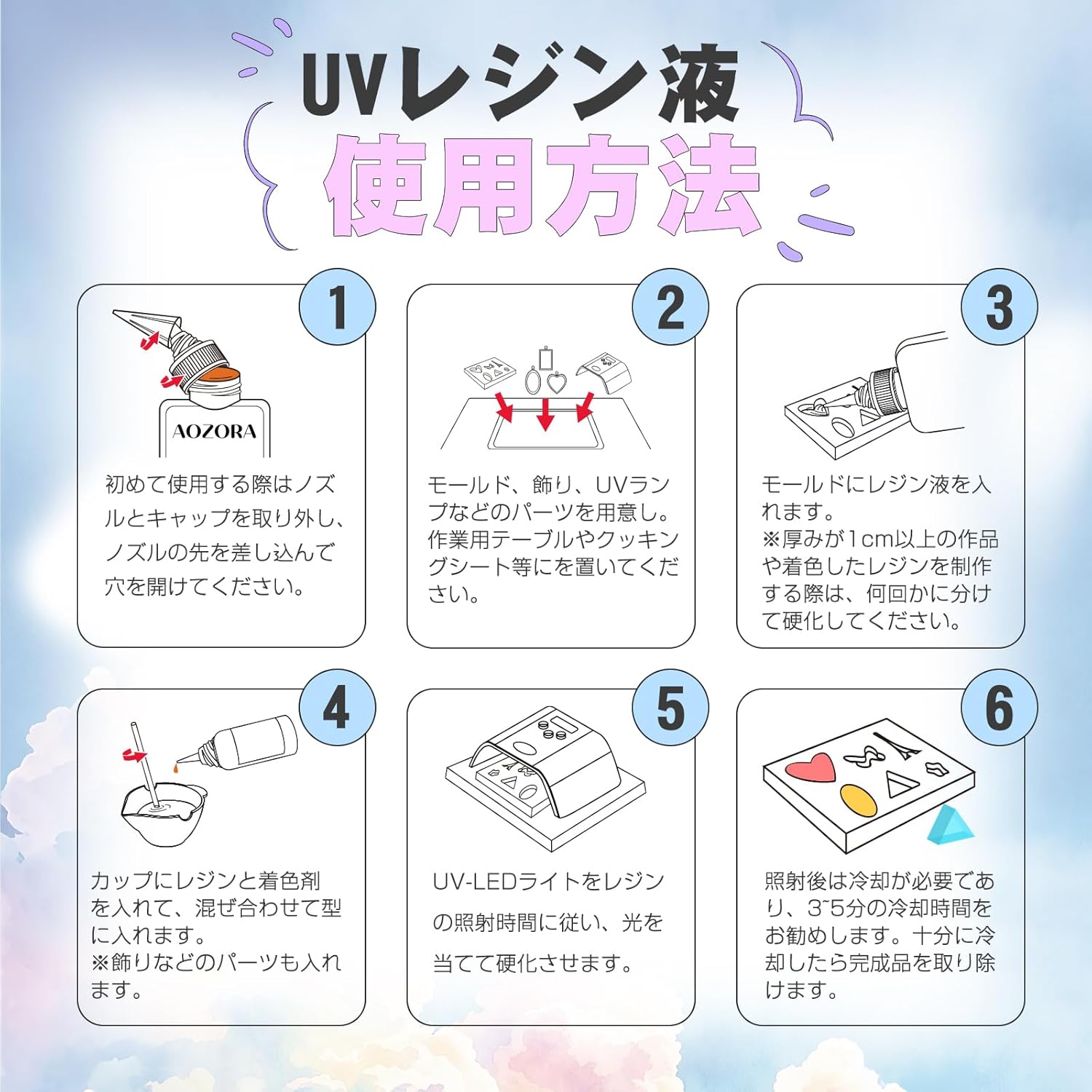 AOZORA レジン液 100g UV対応OK 高い透明度 大容量 詰替用 ハード