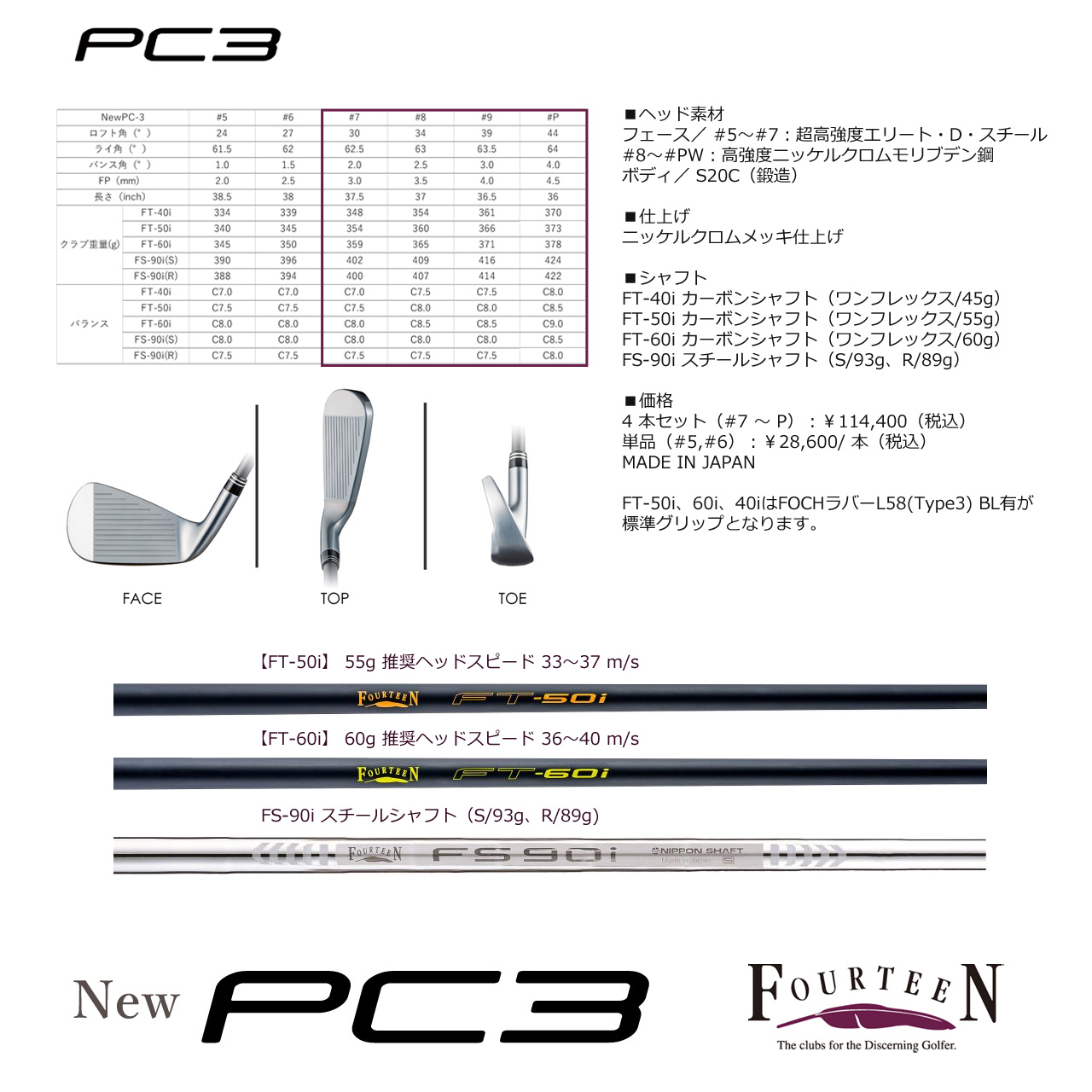 FOURTEEN フォーティーン 2024 PC-3 アイアンセット 4本(#7 FOURTEEN フォーティーン 2024 PC-3 アイアンセット 4本(#7
