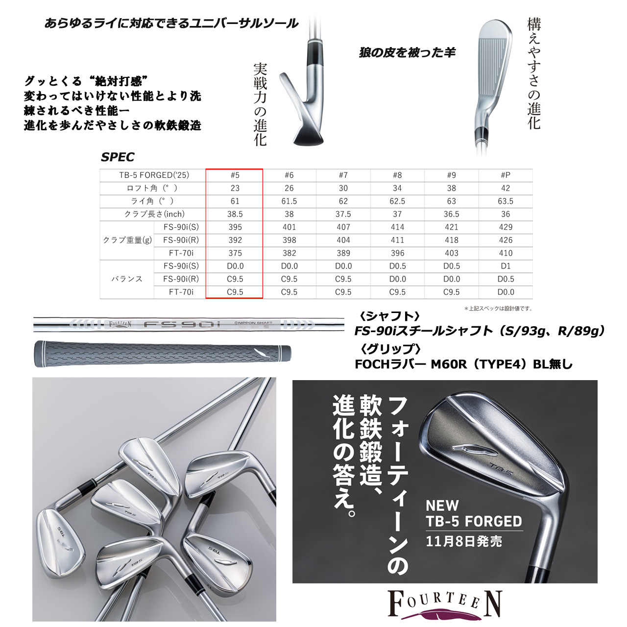 FOURTEEN フォーティーン アイアン TB-5 FORGED ('25) 【単品