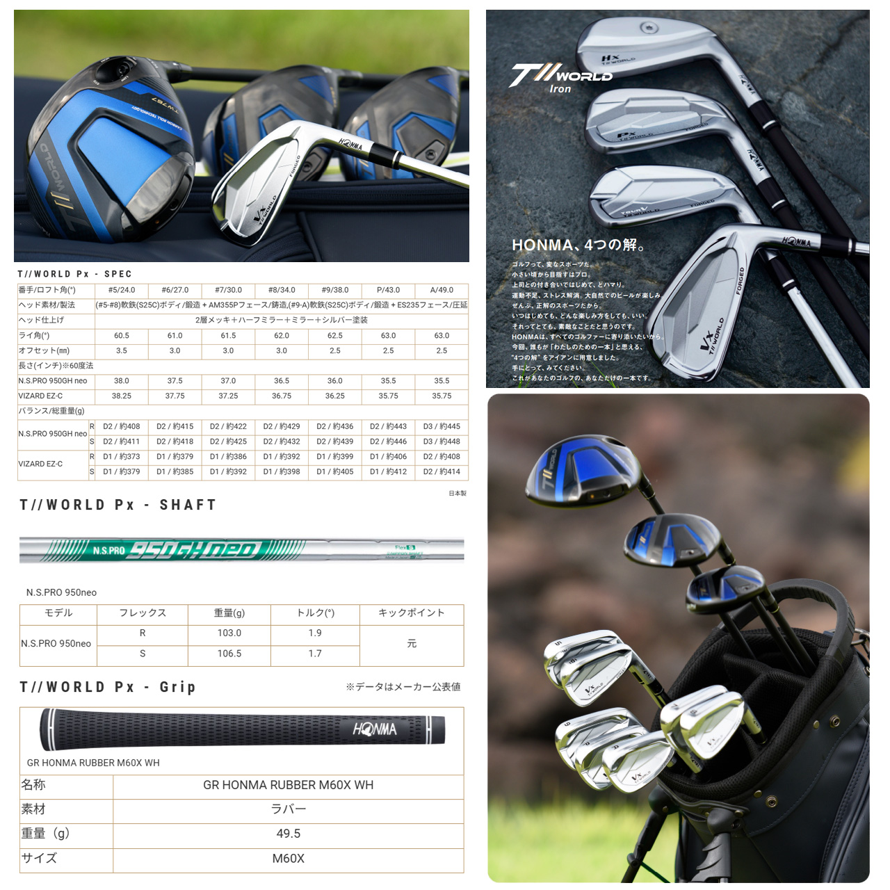 HONMA アイアンセット 9本 スチール TW767 HONMA T//WORLD Px アイアン 5本セット(#6〜P) 【 N.S.PRO 950GH