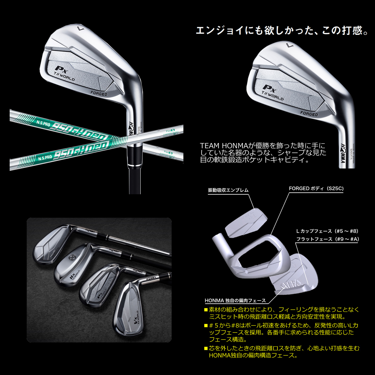 TW767 HONMA T//WORLD Px アイアン 5本セット(#6〜P) 【 N.S.PRO 950GH