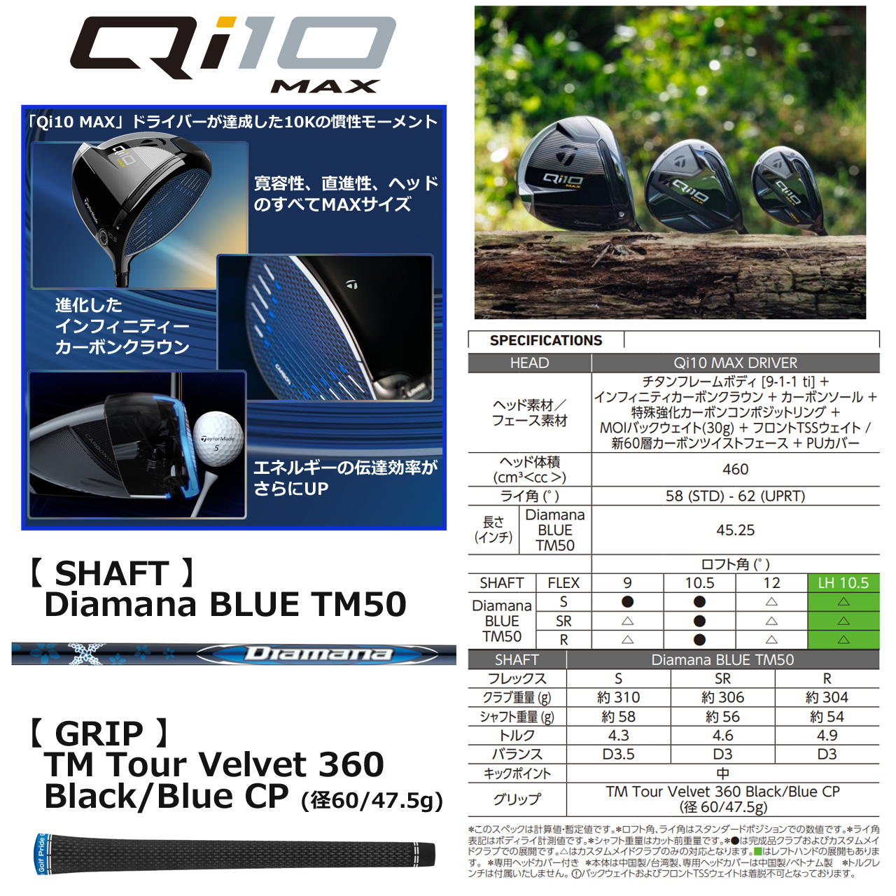 Qi10 TaylorMade MAX ドライバー Diamana BLUE TM50 カーボン