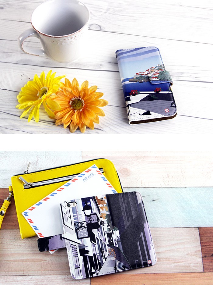 iPhone7 Plus ケース 手帳型 スマホケース アイフォン iphone7p デザイン ねこ旅 巻田喜昭 adbox｜tominoshiro｜02