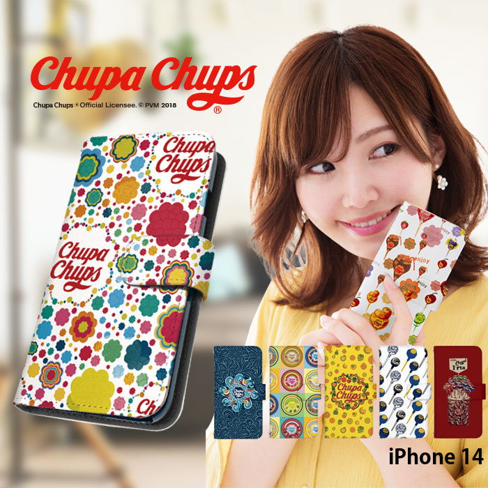 iPhone 14 ケース 手帳型 iPhone14 アイフォン14 カバー デザイン チュッパチャプス chupa chups｜tominoshiro
