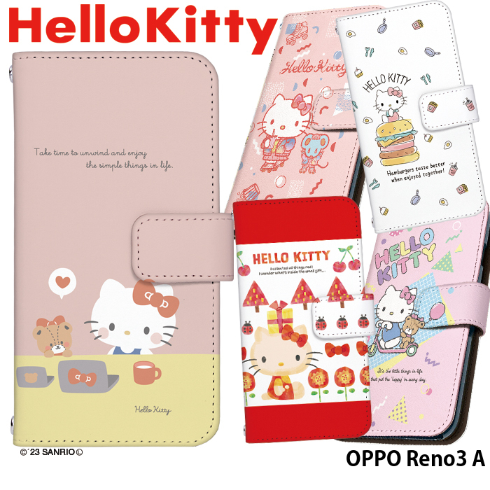 OPPO Reno3 A ケース 手帳型 オッポ レノ3a カバー デザイン ハローキティ サンリオ グッズ キティちゃん｜tominoshiro