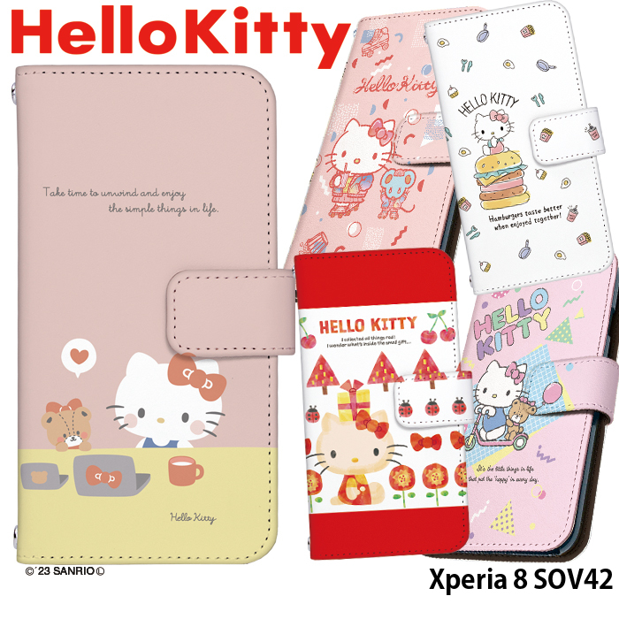 3478ハローキティケース sanrio（サンリオ） Xperia 8 SOV42 ケース 手帳型 エクスペリア8