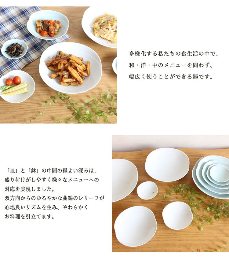 白山陶器 ともえシリーズ 浅鉢 中 17×4cm 白磁 青白磁 tomofac お揃い