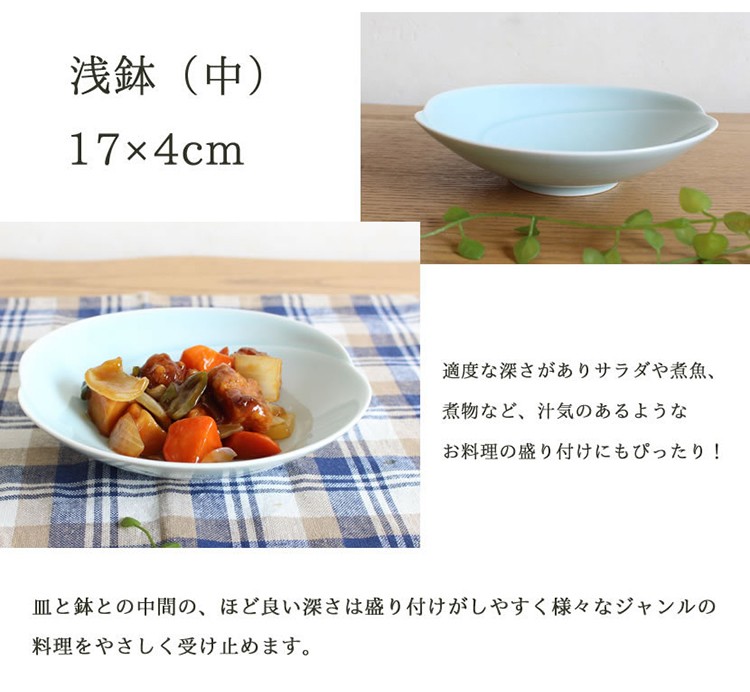 白山陶器 ともえシリーズ 浅鉢 中 17×4cm 白磁 青白磁 tomofac お揃い