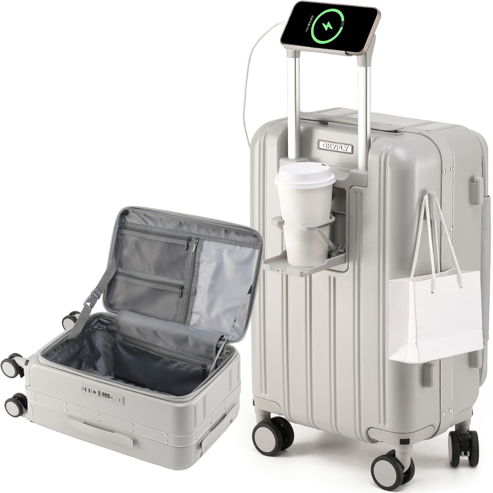 スーツケース フロントオープン 片開き 機内持ち込み USBポート付き