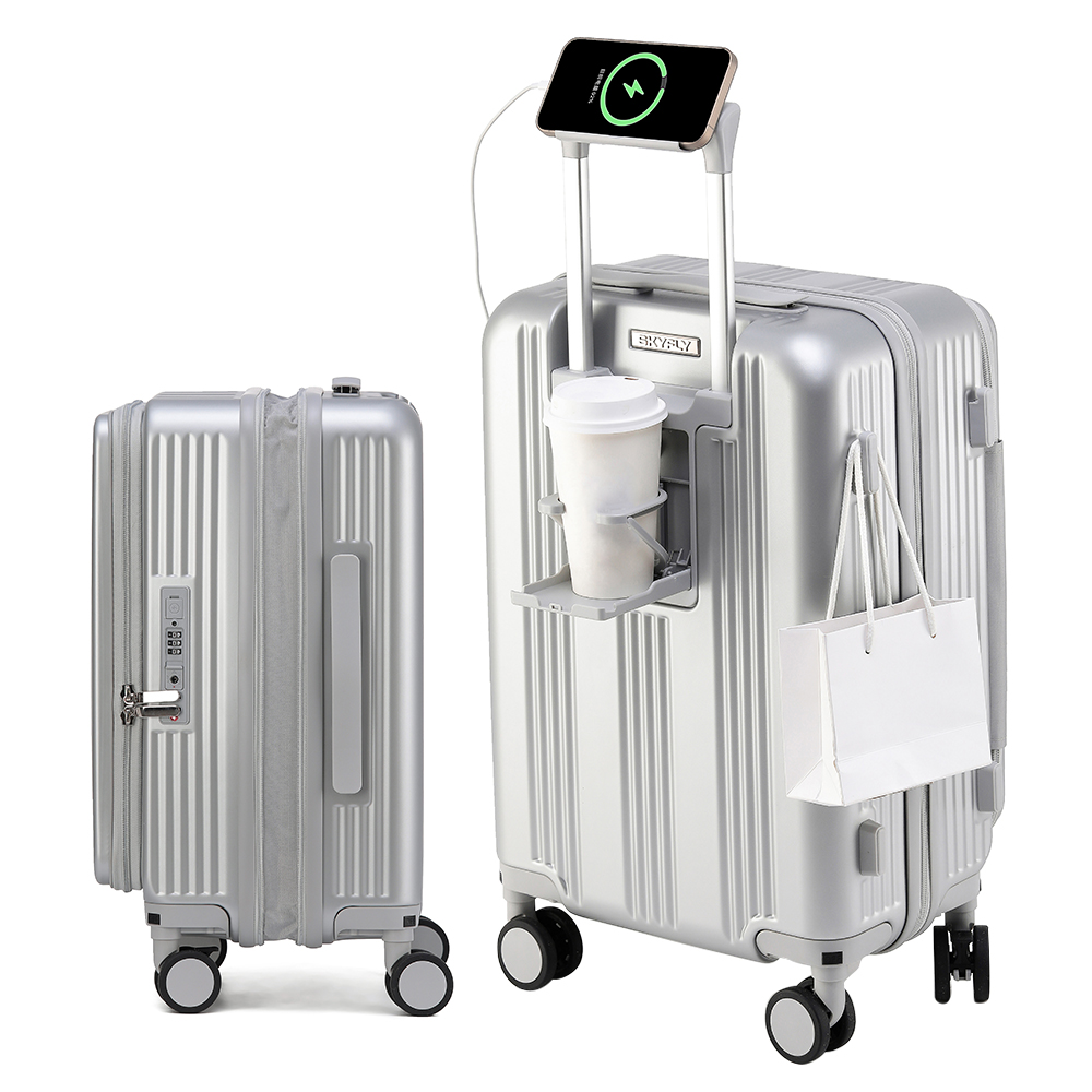 「新登場」スーツケース 片開き 多機能 キャリーケース 軽量 機内持ち込み S/M/Lサイズ キャスター 静音 360度回転 着脱可能 耐衝撃 USBポート カップホルダー付 |  | 03