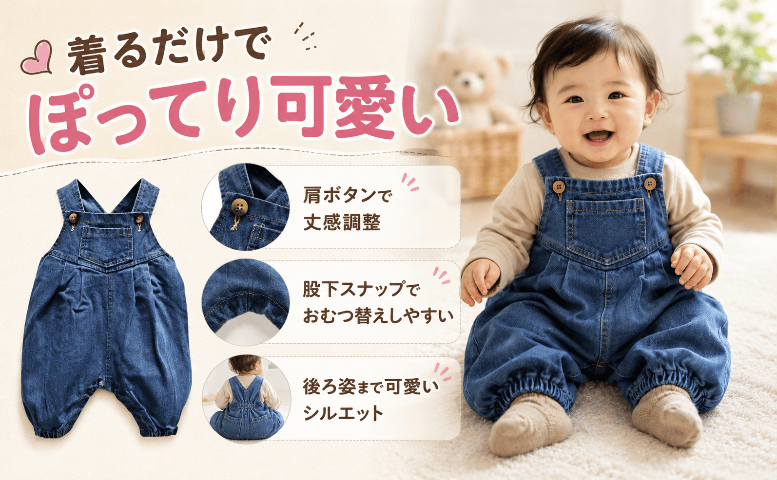オーバーオール 赤ちゃん ベビー サロペット デニムパンツ ロンパース