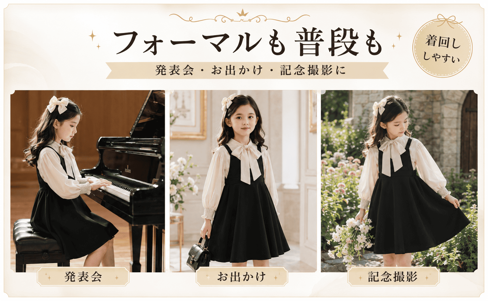 女の子 フォーマル ワンピース 3点セット ピアノ発表会 結婚式 七五三