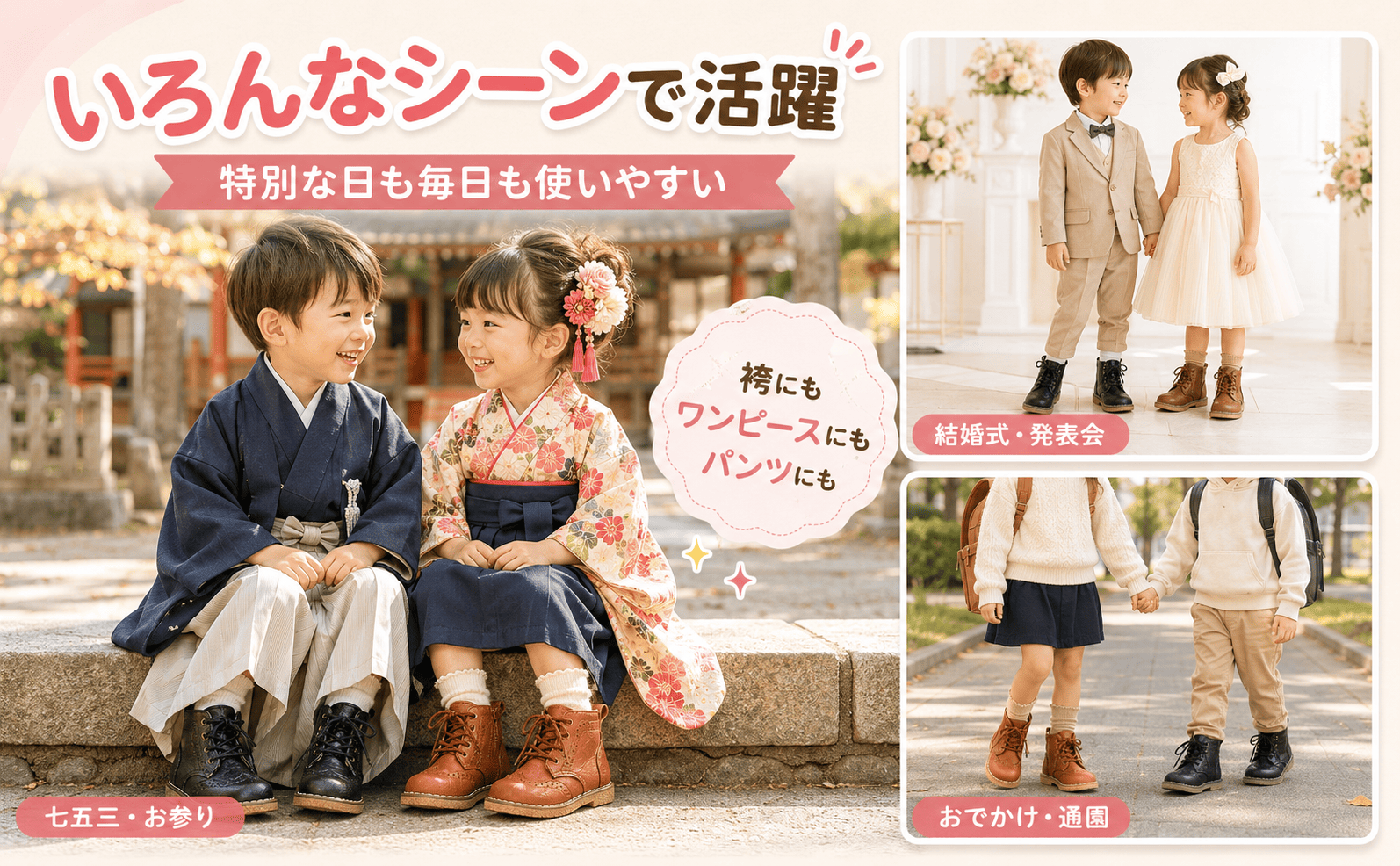女の子 キッズ ブーツ 袴ブーツ 七五三 靴 編み上げ サイドジッパー
