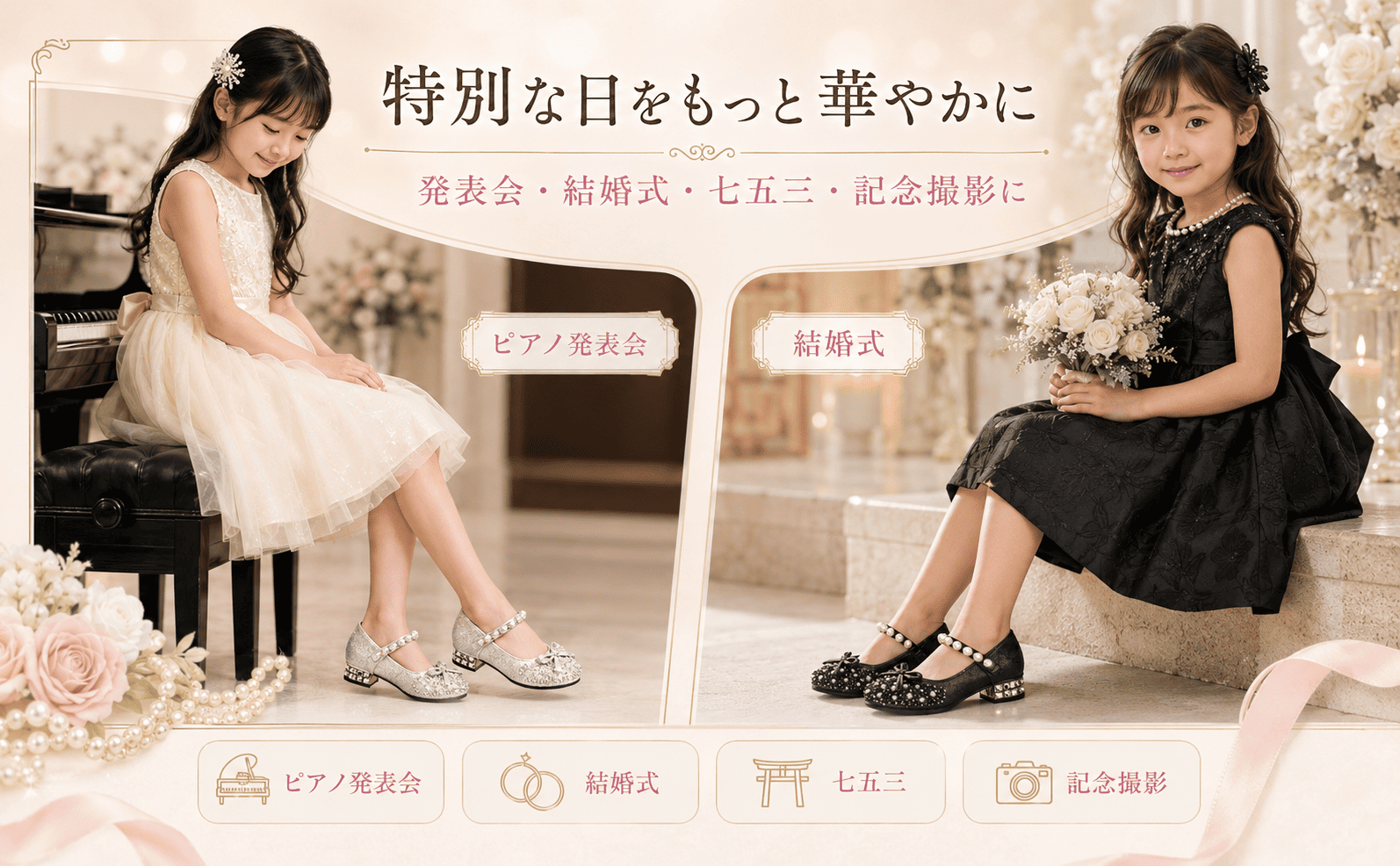 ピアノ　発表会　結婚式　フォーマル　ドレス　バレエシューズ　セット キッズ フォーマル 靴 女の子 リボン ドレス 発表会 結婚式 七五三