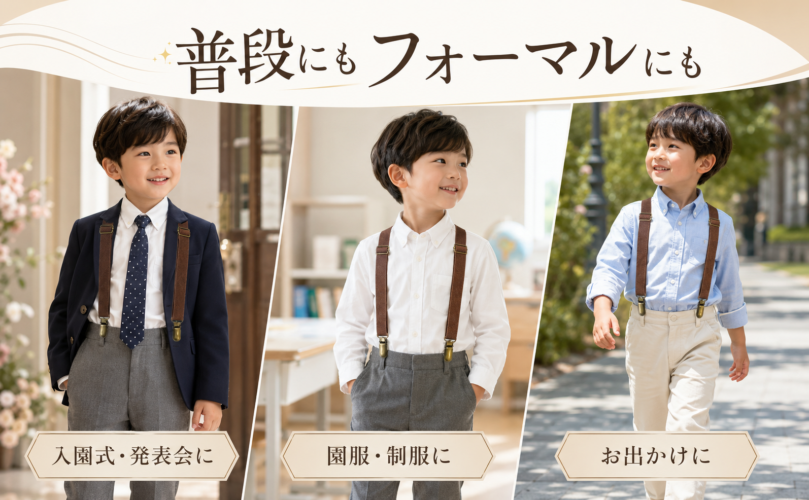 サスペンダー キッズ 男の子 子供 4点留め ズボン フォーマル 子供用
