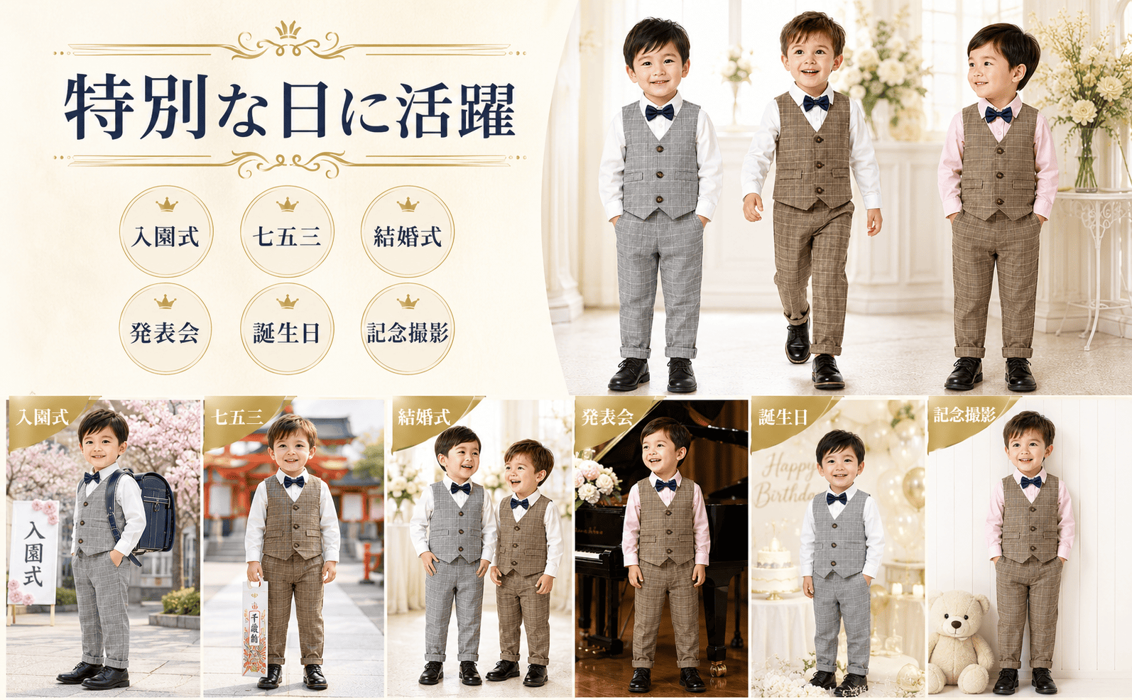 男の子 フォーマルスーツ キッズ ベスト タキシード 七五三 結婚式 4点