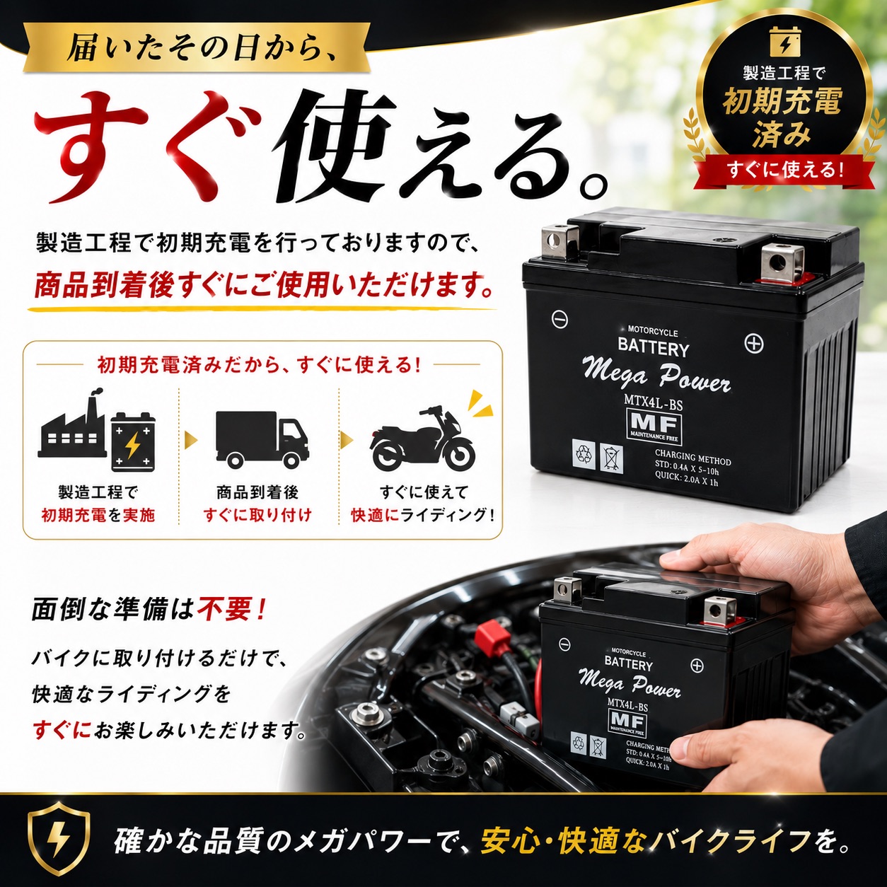 バイク バッテリー ZX-6R 型式 ZX600G.ZX600J.ZX636A.ZX636B 1年保証