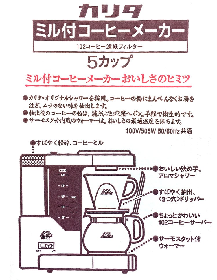 Kalita 焙煎機能付コーヒーメーカー送料込み カリタ コーヒーメーカー MD-102N BK （ミル付・浄水機能） : FRESH