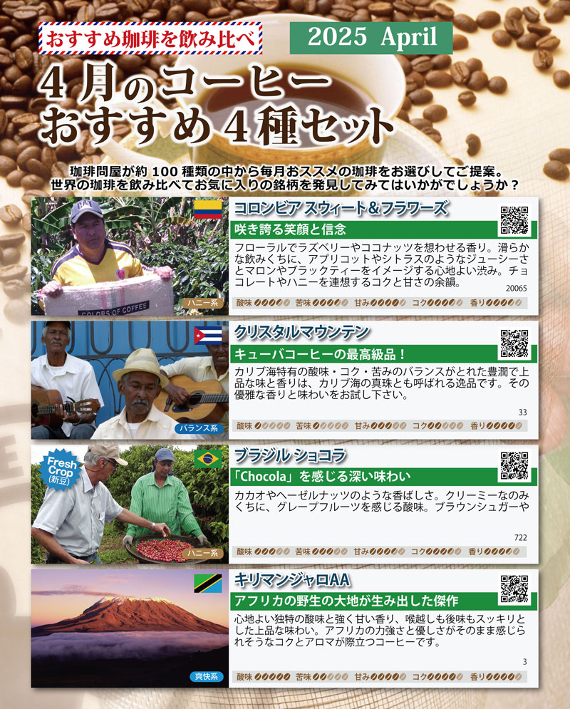 おすすめ豆4種類お試しコーヒーメール便