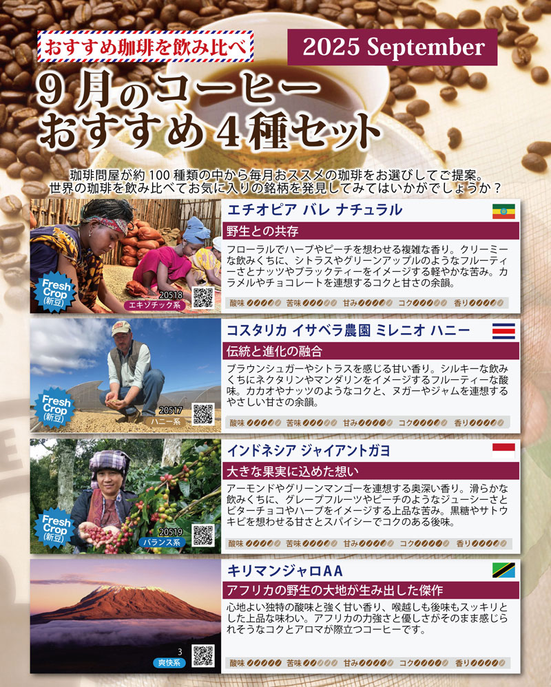 おすすめ豆４種類お試しコーヒーメール便 