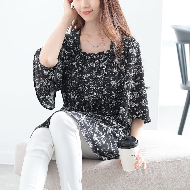 Lisette 花柄 五分袖チュニック、極美品 GOLDJAPAN（ゴールドジャパン） 大きいサイズ レディース チュニック 5