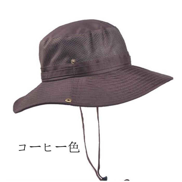 帽子 メンズ メッシュ サファリハット アウトドア つば広 あご紐付き