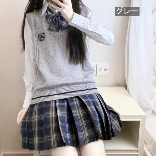 スクール  正統派 制服 学生 通学 Ｖネック 刺繍 ワッペン 女子 高校生 中学生 団体服 袖なし 春 夏 秋 S M L XL |  | 04