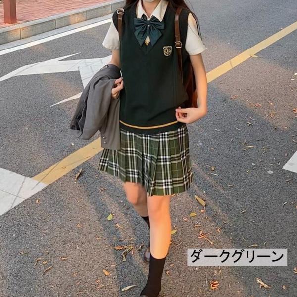 スクール  正統派 制服 学生 通学 Ｖネック 刺繍 ワッペン 女子 高校生 中学生 団体服 袖なし 春 夏 秋 S M L XL |  | 05