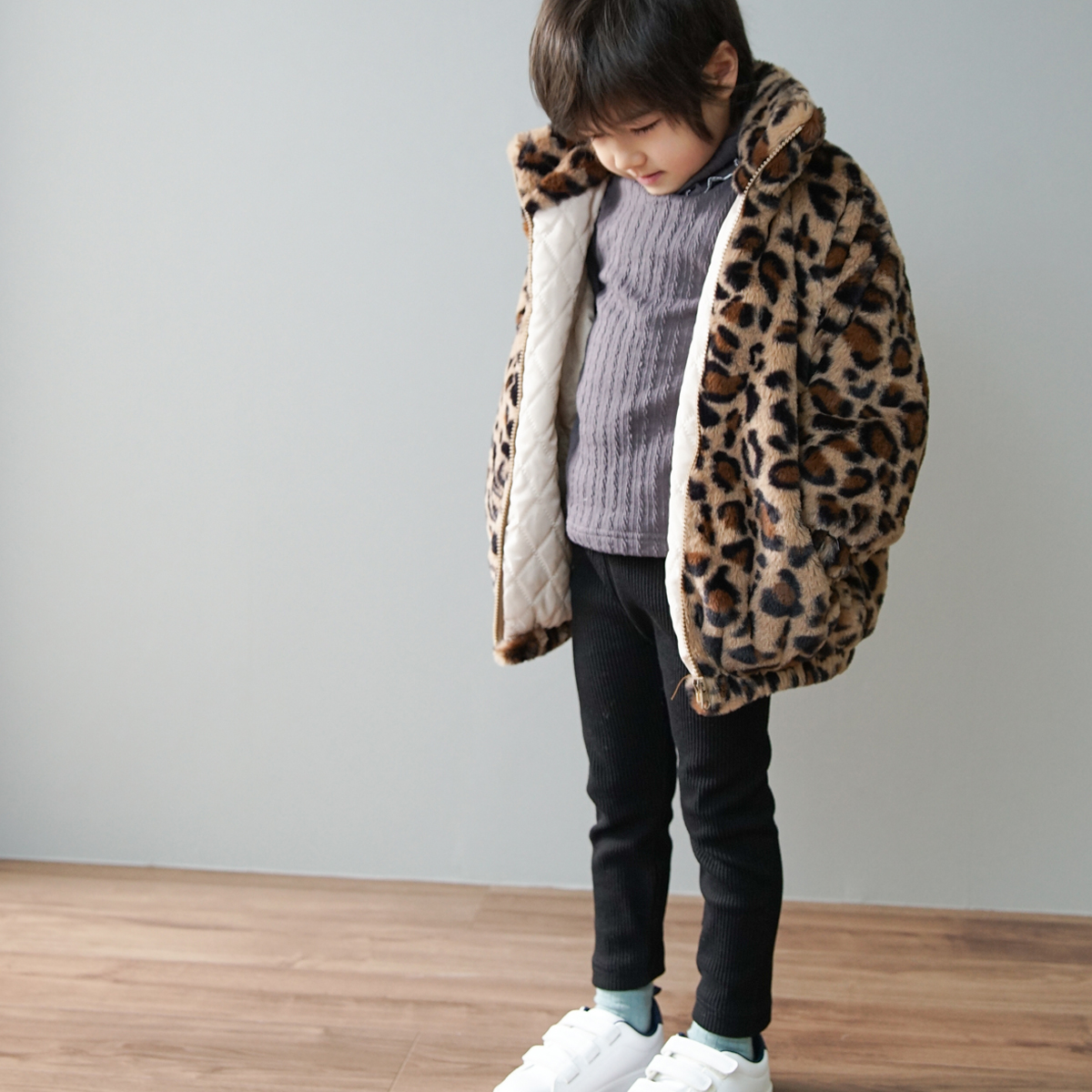 アウター キッズ ボア ジャケット レオパード ファー 子供 ボア