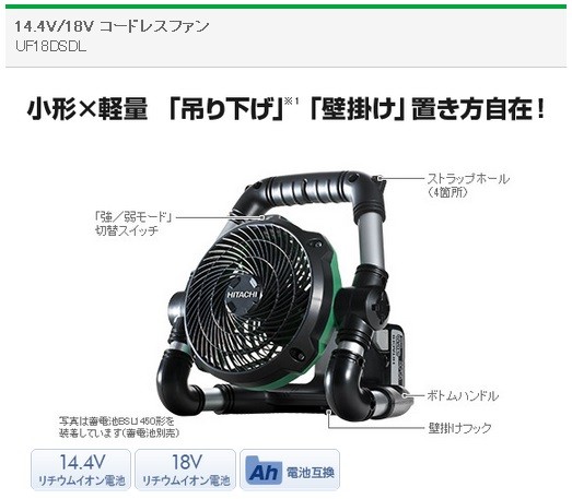 HIKOKI ハイコーキ UF 18DSDL 扇風機 14.4V/18V 日立 14.4V/18V コードレスファン UF18DSDL 本体のみ HiKOKI