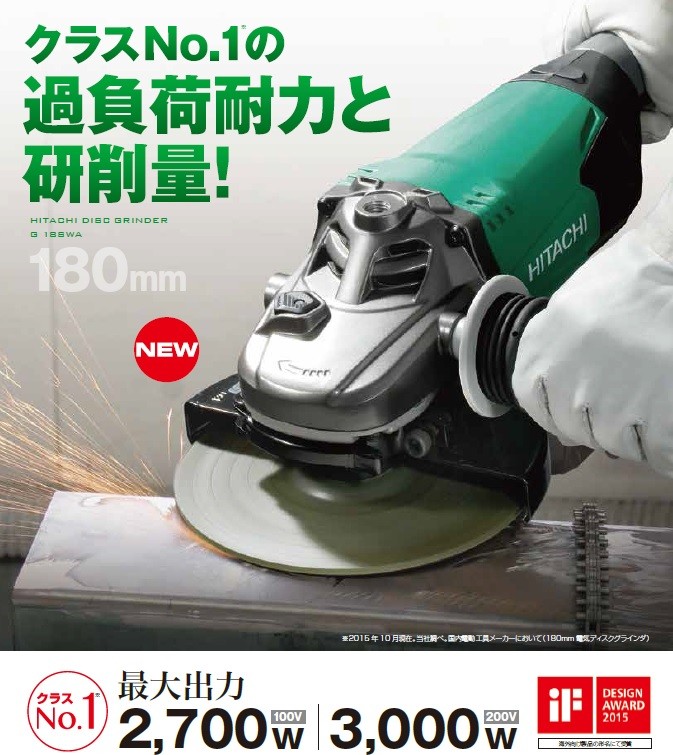 電気ディスクグラインダ HiKOKI(ハイコーキ) 180mm G18SWA 最大出力 