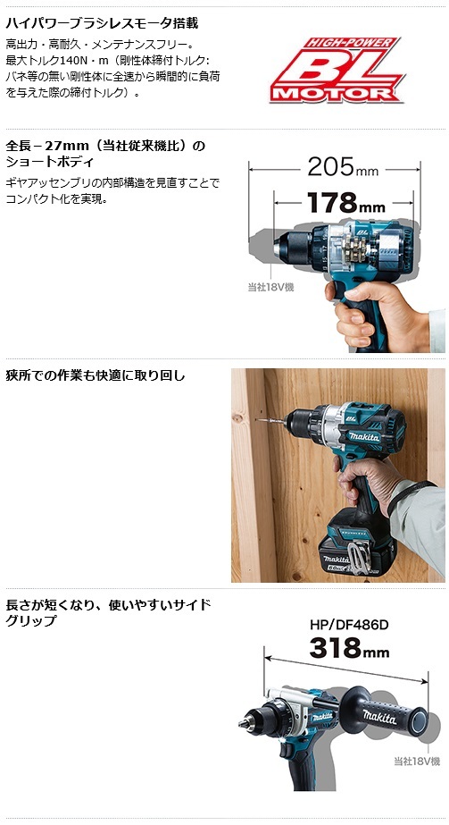 記念日マキタ[makita] 18V 充電式振動ドライバドリル HP486DZ（本体