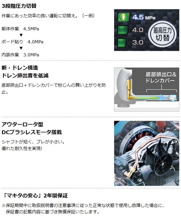 有名な マキタ makita エアコンプレッサ AC462XSB 黒 7L 高圧 一般対応