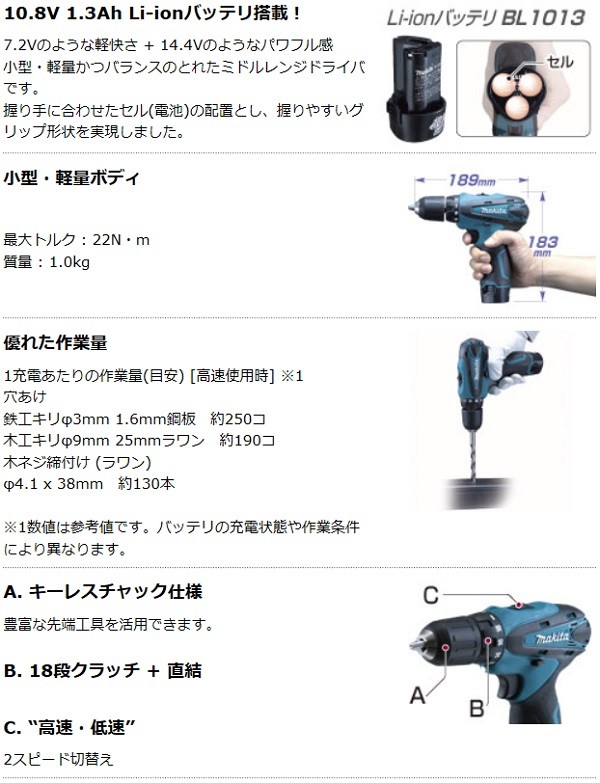 マキタ[makita] 10.8V 充電式ドライバドリル DF330DZ(本体のみ